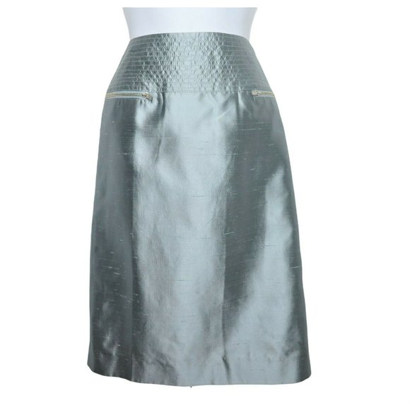 New Eccoci Carlisle Silk Pencil Skirt 6 Powdered Blue Knee Length Lined Academia - Picture 5 of 11